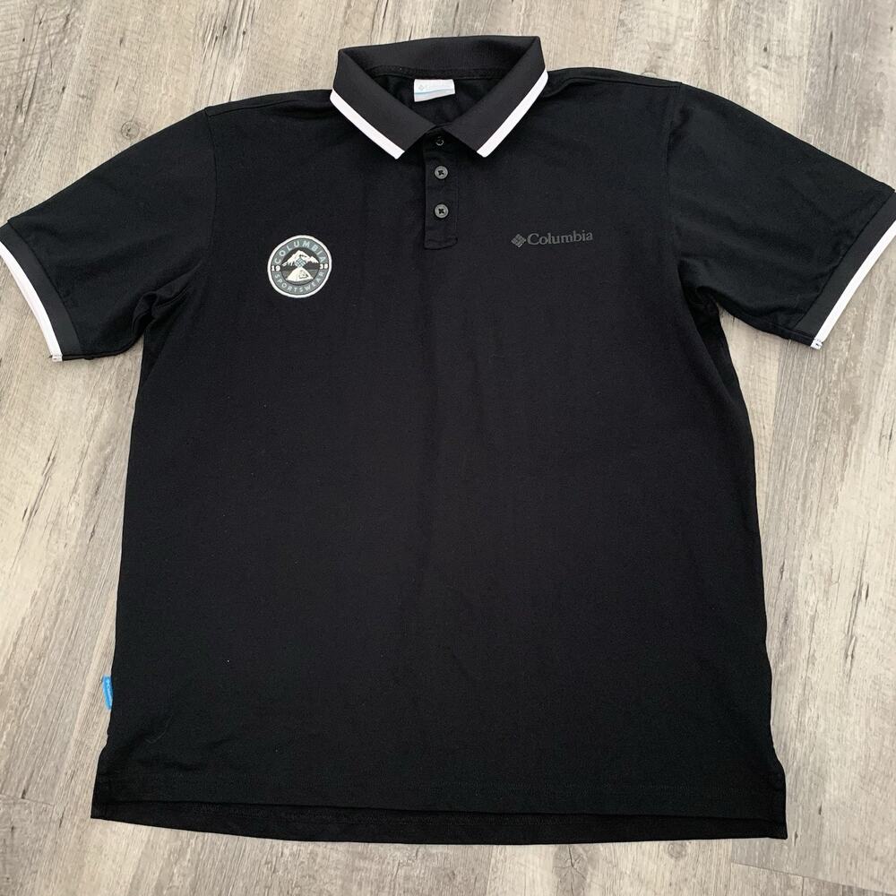 Columbia Sportswear Polo Shirt Mens XL Black Ringer Short Sleeve Omni-Wick Logo